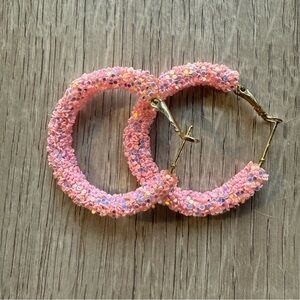 Pink Beaded Hoop Earrings